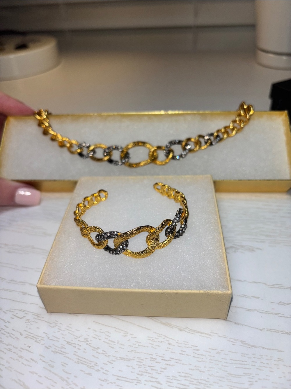 Alexis Bittar Cordova Gold & Black Link Bracelet + Necklace Set